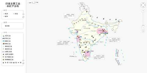 印度主要工业和矿产分布