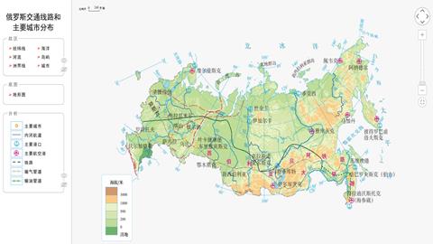 俄罗斯交通线路和主要城市分布