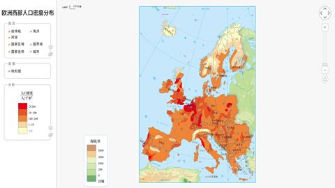 欧洲西部人口密度分布