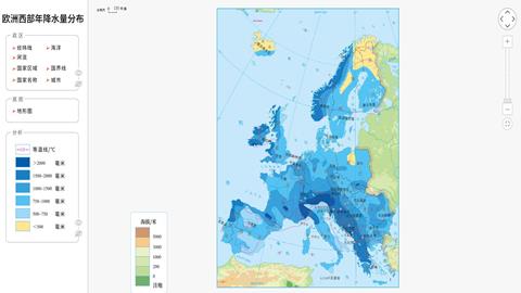 欧洲西部年降水量分布