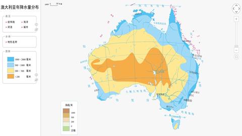 澳大利亚年降水量分布