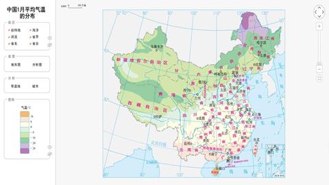 中国1月平均气温的分布