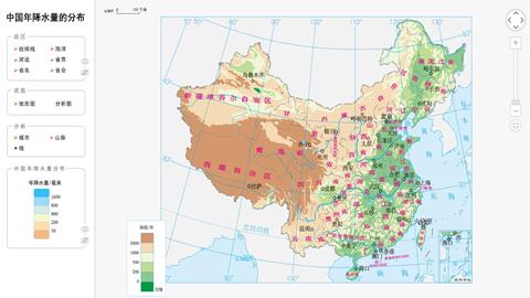 中国年降水量的分布