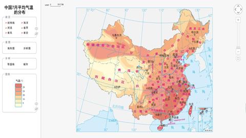 中国7月平均气温的分布