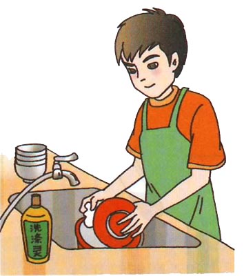 图片用洗涤剂洗餐具