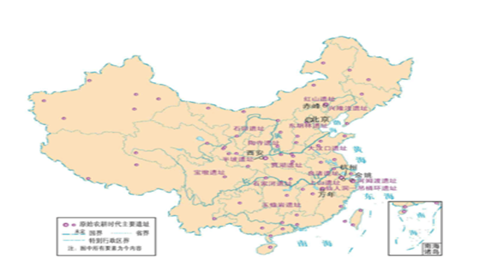 图片中国原始农耕时代重要遗址分布图