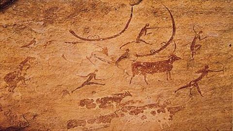 图片《美术是人类文化的造型载体》图片：打猎岩画