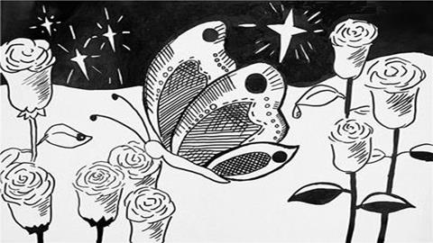 图片《黑白装饰画》图片：蝴蝶与玫瑰