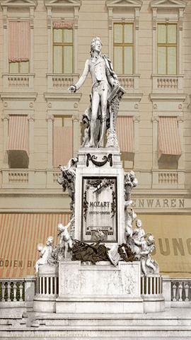 图片位于维也纳的莫扎特纪念雕像